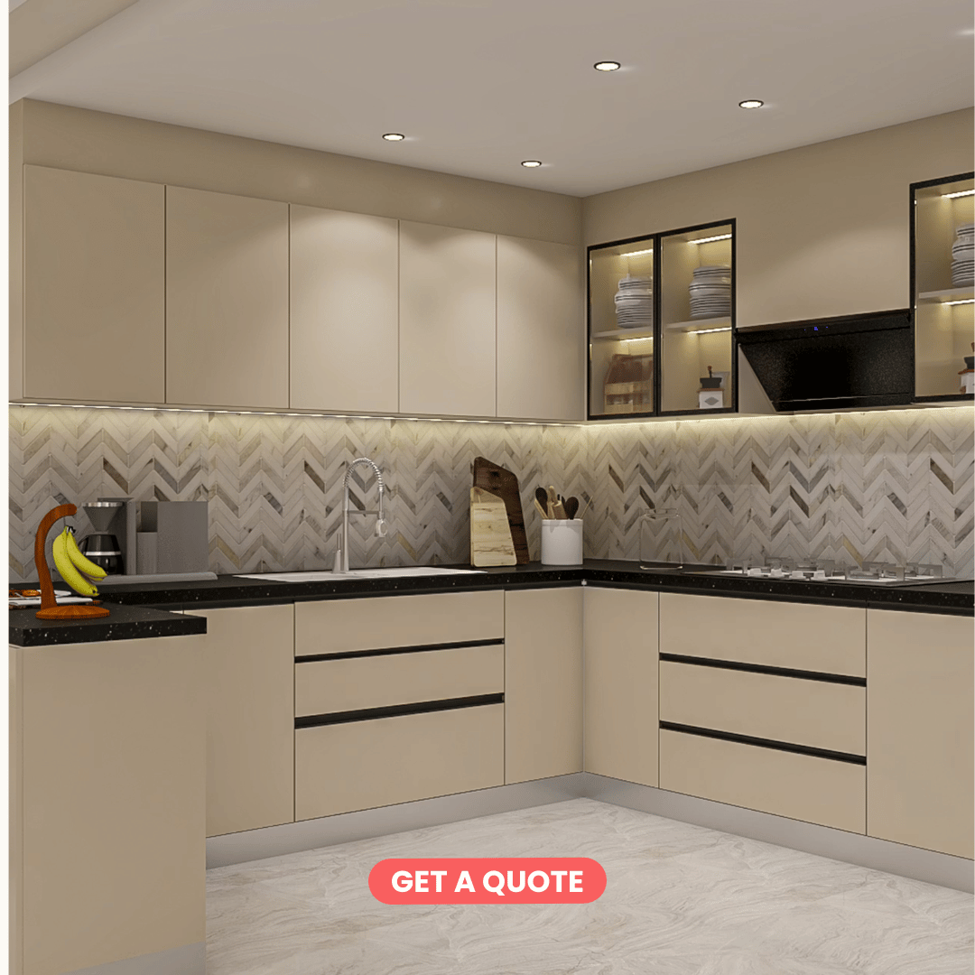 Modern L-Shaped Modular Kitchen in Irish Cream | Best Interior Design Nepal