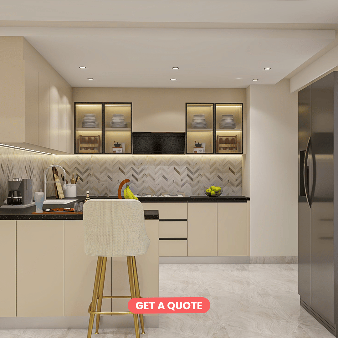 Modern L-Shaped Modular Kitchen in Irish Cream | Best Interior Design Nepal - Image 2